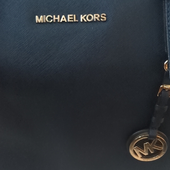 Authentic Michael Kors Dark Blue Tote with Gold Accents Asking Price $70 - Picture 4 of 15